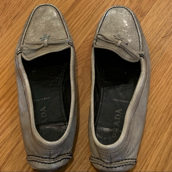 Prada Metallic Bow Driving Loafers Flats 37 - Picture 4 of 14